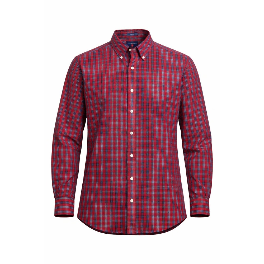 Saddlebred Mens Size Large Easy Care Plaid Button Down Shirt Red Blue Yellow